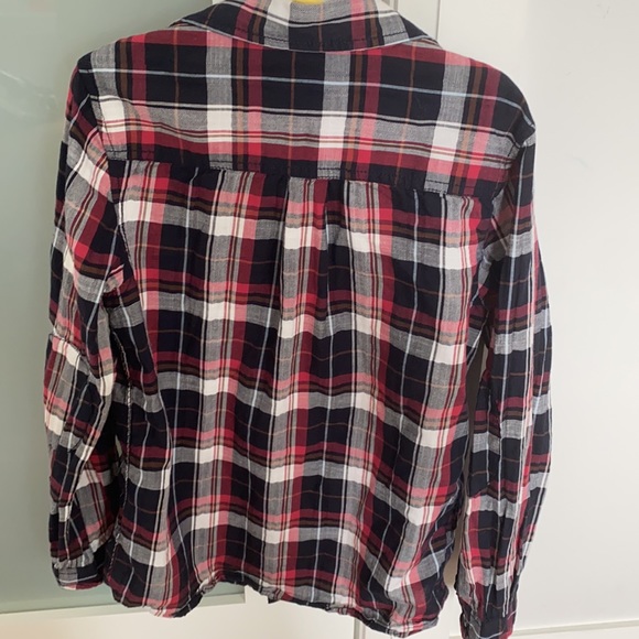 Red, black and white plaid button up collard shirt - Picture 6 of 7
